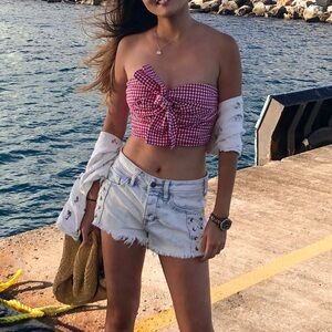 Red Gingham Bow Tube Top